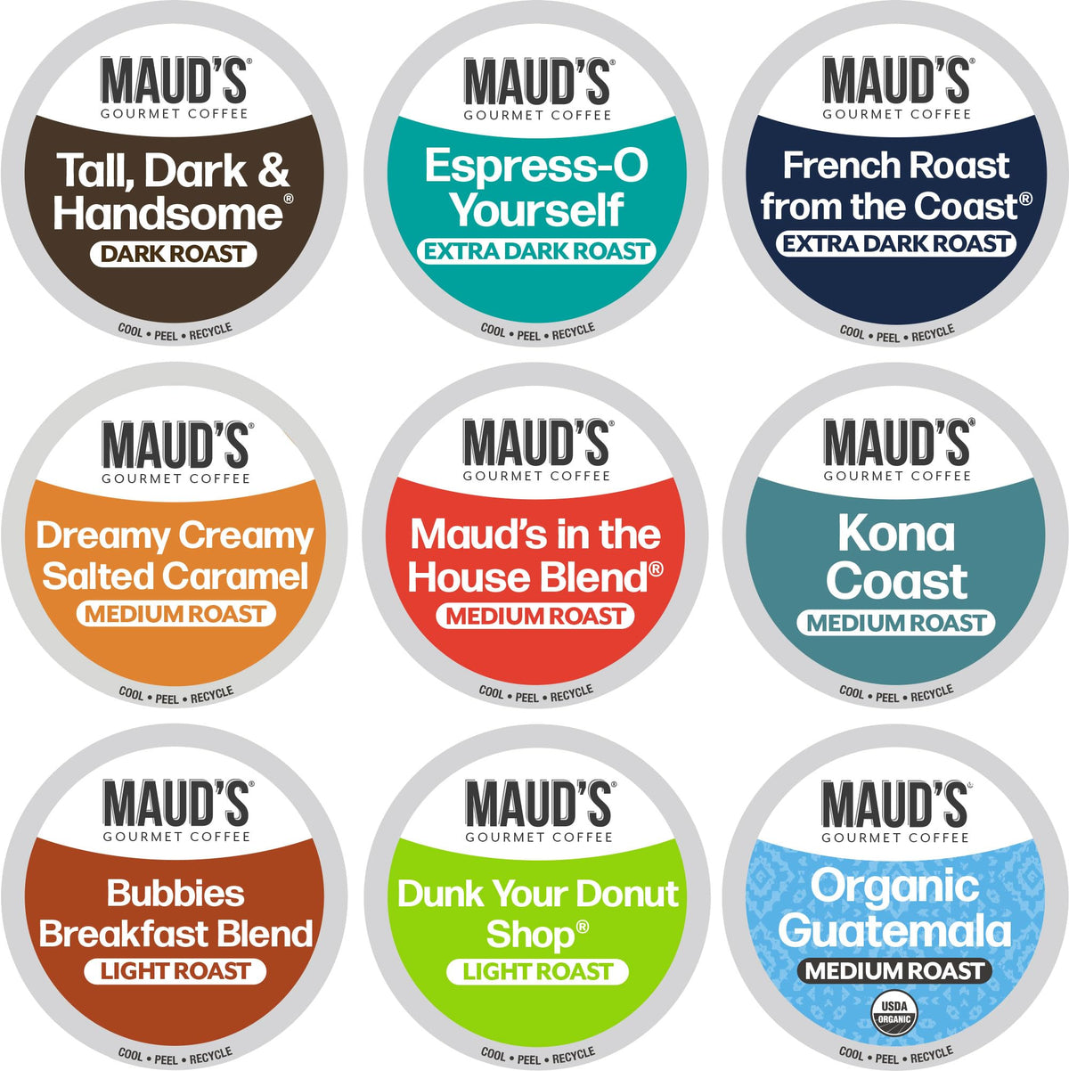 Maud's front packaging showing 80-count variety pack and brand benefit