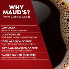 MAUD'S ground-bean texture from pods illustrating medium roast aroma and richness