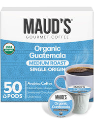Maud's front packaging showing 50-count pod box and product branding benefit of clear quantity
