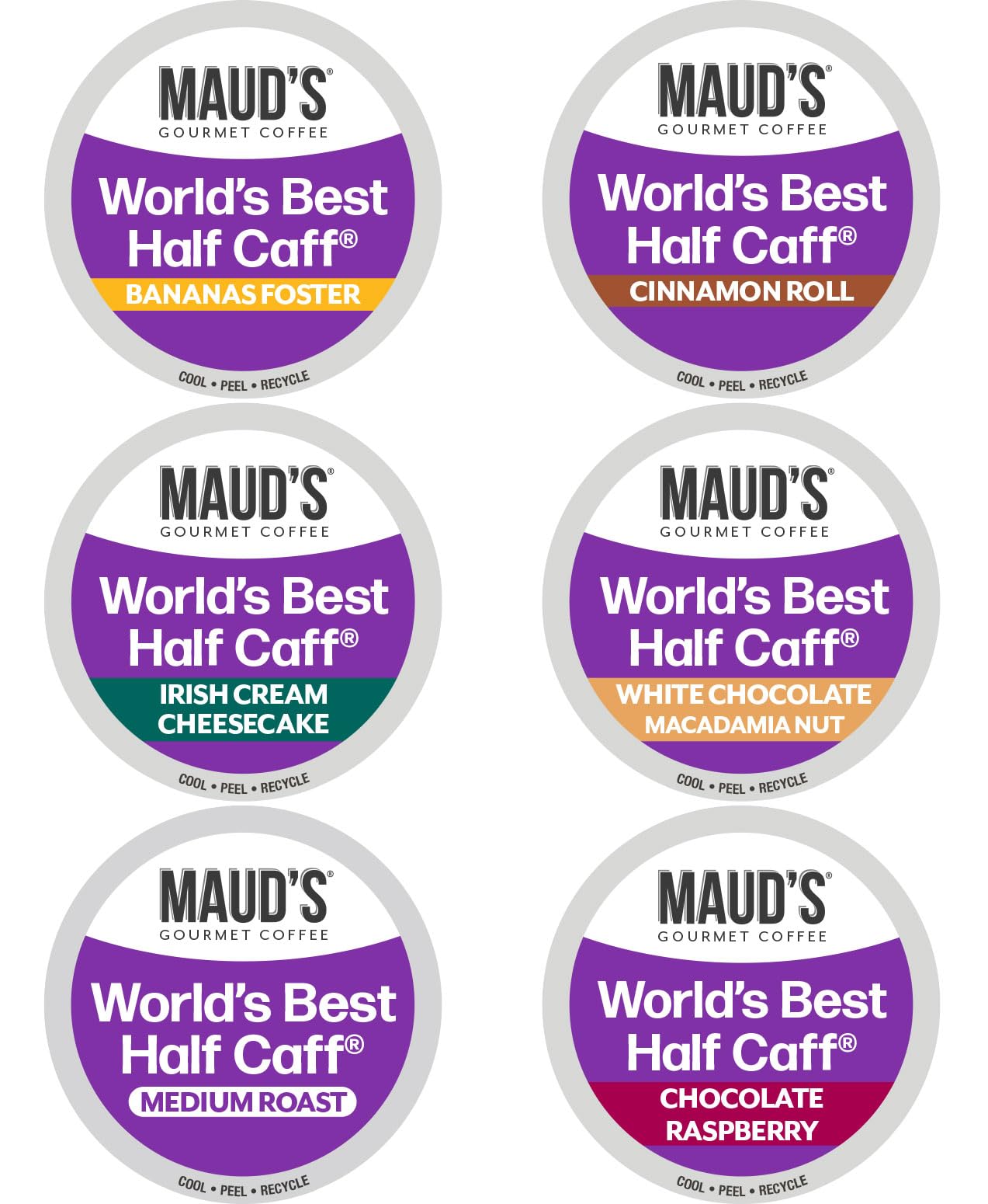 MAUD'S front packaging showing 48ct variety pack and half-caff convenience
