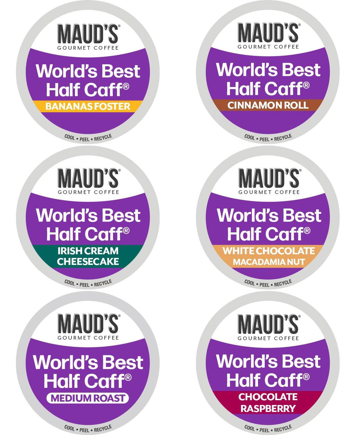 MAUD'S front packaging showing 48ct variety pack and half-caff convenience
