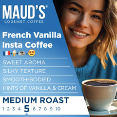 MAUD'S instant coffee granules texture close-up showing smooth dissolve benefit