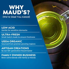 MAUD'S poured jasmine green tea in cup with steam highlighting fragrant aroma and gentle flavor
