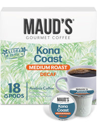 Maud’s front packaging showing 18ct pods and clear product benefit: smooth decaf