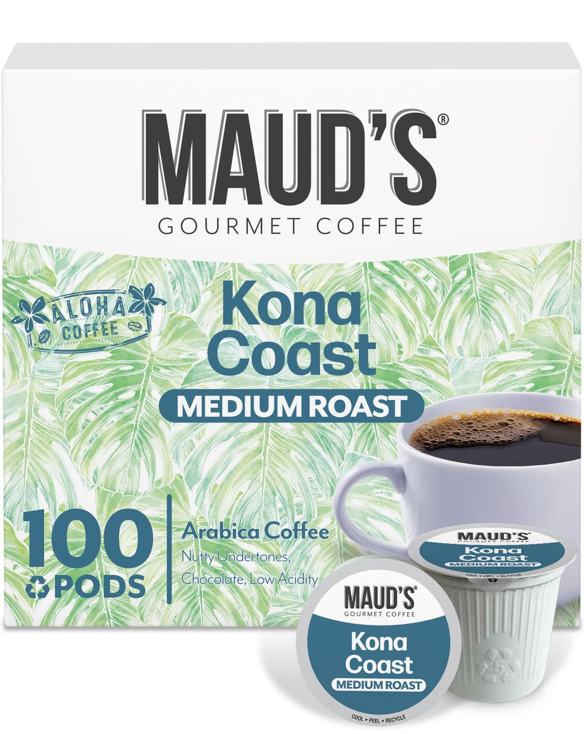 Maud's front packaging showing 100ct pods and product clarity benefit