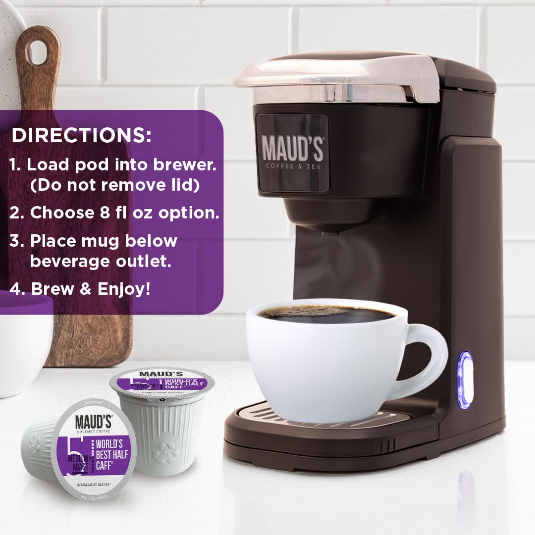 Maud's lifestyle breakfast scene with pod box, conveying enjoyable mornings