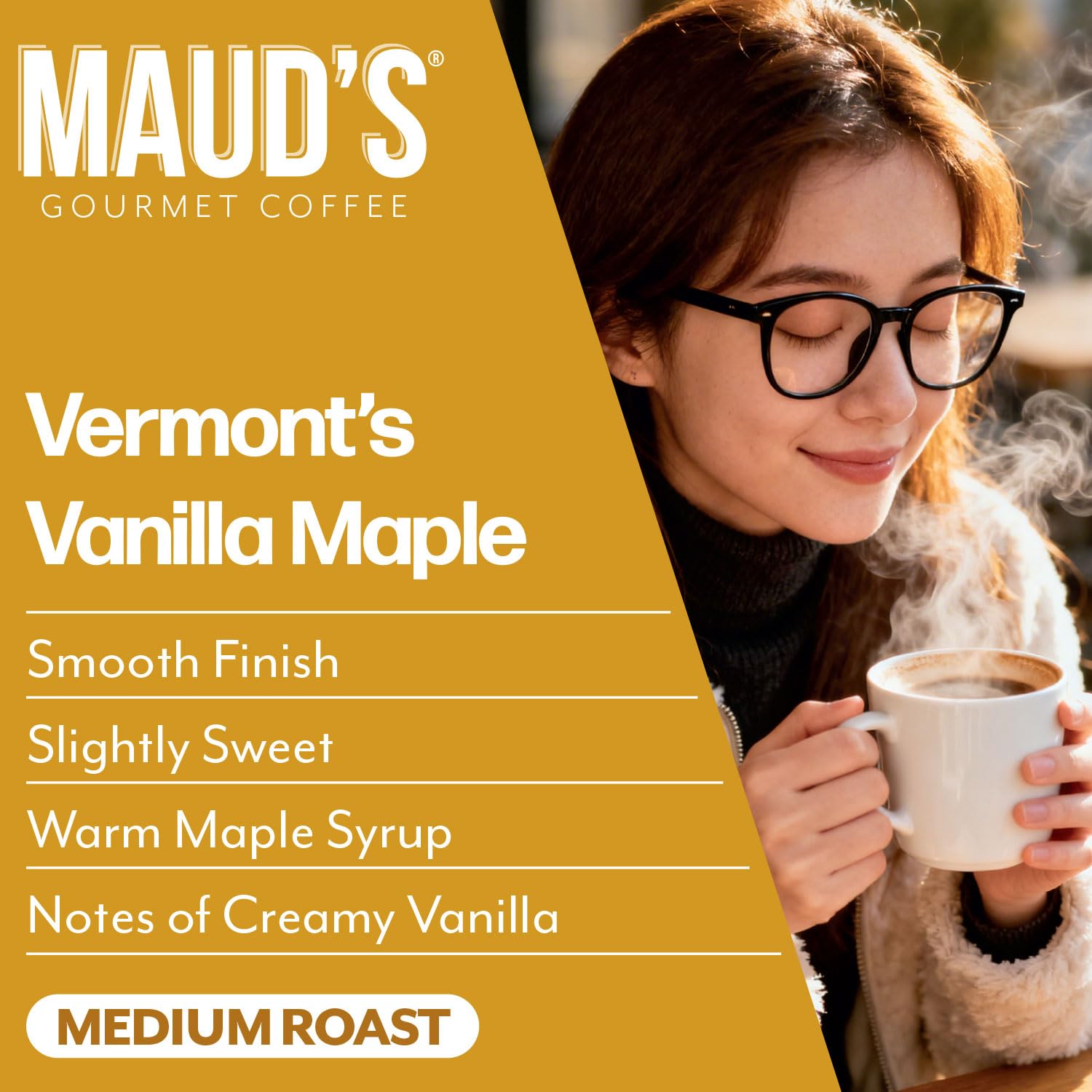 Maud's pod brewing inside a single-serve machine producing fast, consistent maple vanilla coffee