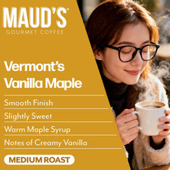 Maud's pod brewing inside a single-serve machine producing fast, consistent maple vanilla coffee