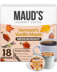 Maud's front packaging showing 18ct pods and cozy maple vanilla branding for easy selection