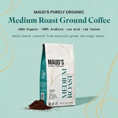 MAUD'S roasted Arabica beans closeup highlighting rich aroma