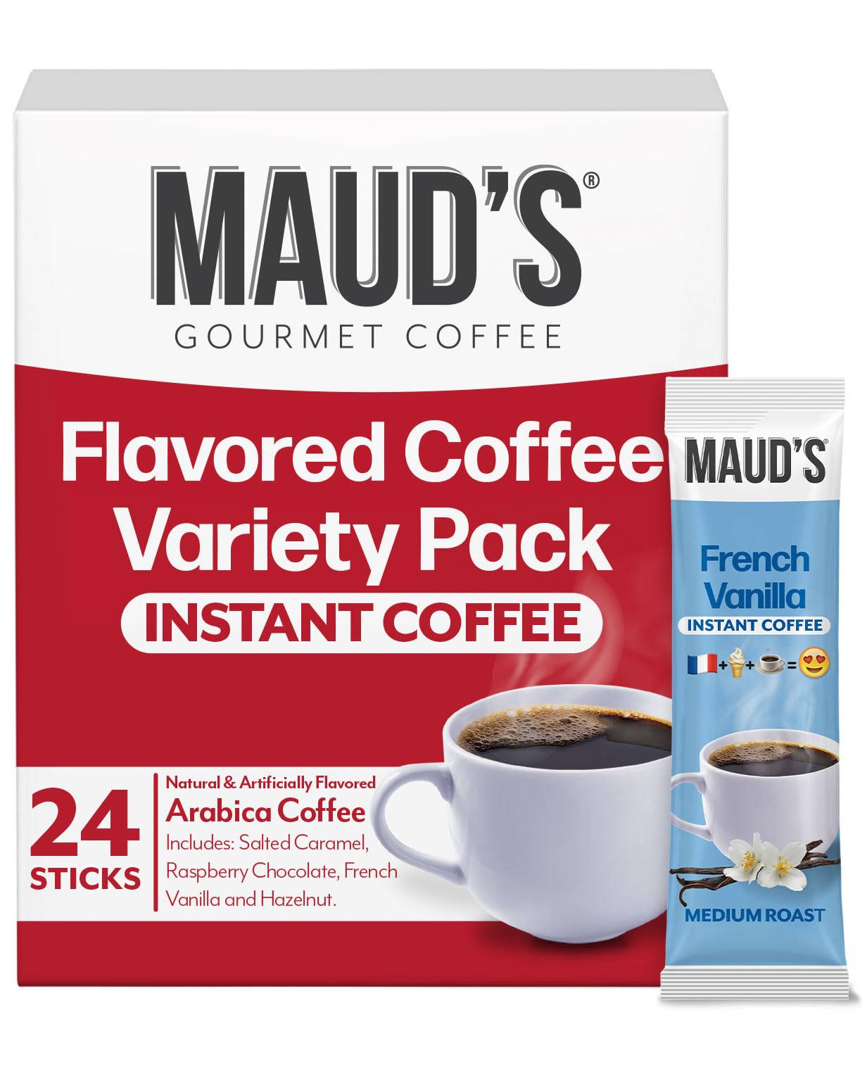 Maud's salted caramel packet closeup highlighting aromatic flavor