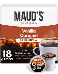 MAUD'S front packaging showing 18ct pods and flavor label, highlights convenience