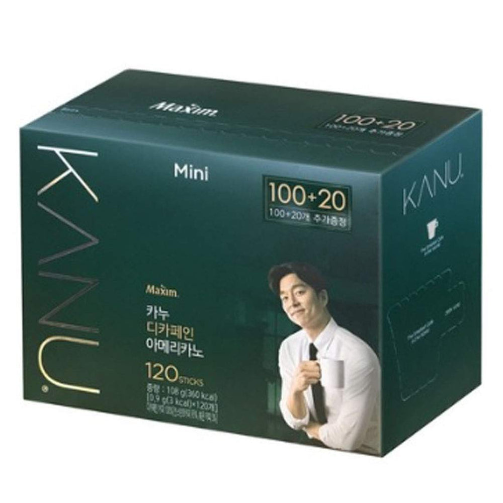 Maxim Enterprise INC pack front showing 100+20 decaffeinated coffee sticks for convenience