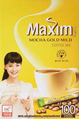 Dongsuh Maxim front packaging showing mocha gold mild sachets and quantity benefit