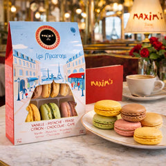 MAXIM'S DE PARIS close-up of macaron shell texture highlighting crispness