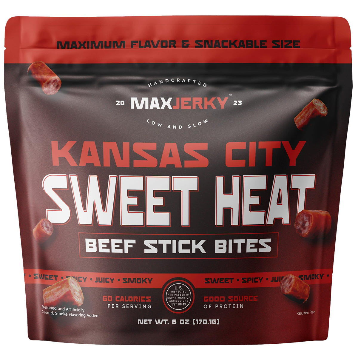 MAXJERKY front packaging showing label and size, easy grab-and-go benefit
