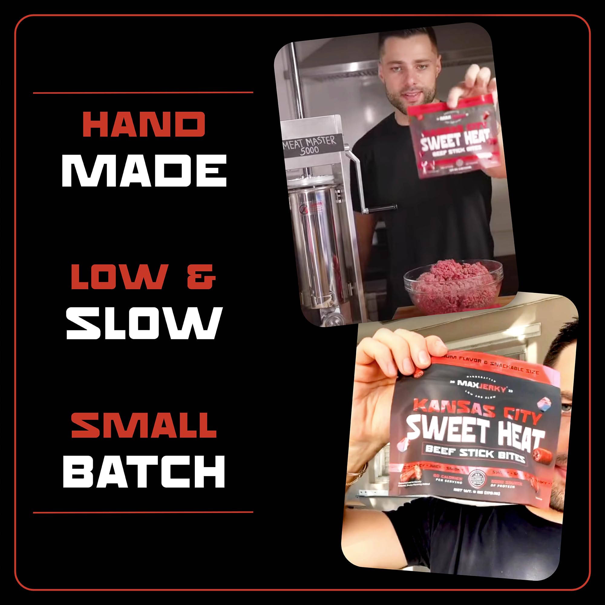 MAXJERKY opened bag with bites on plate, ideal for sharing and snacking