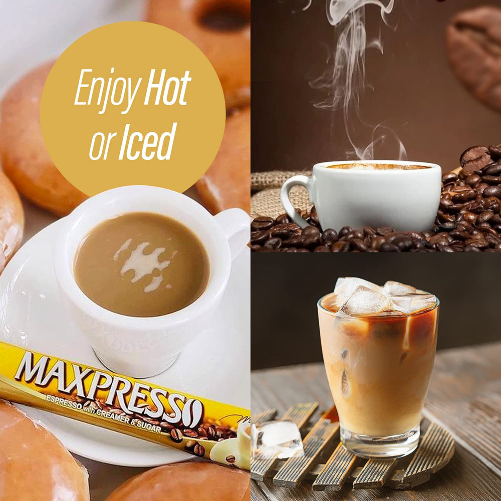 Maxpresso single stick unwrapped with packet detail and easy-serve benefit