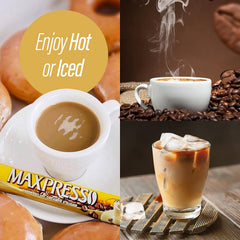 Maxpresso single stick unwrapped with packet detail and easy-serve benefit