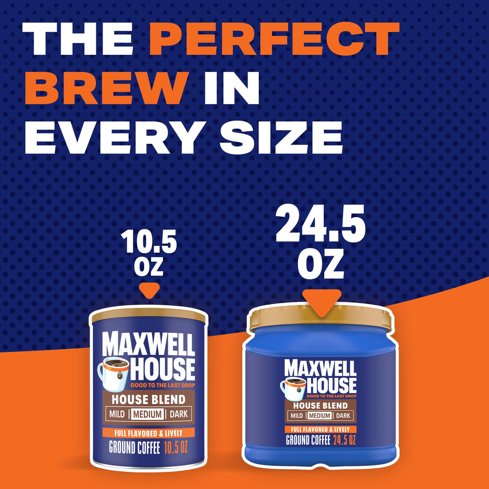 Freshly brewed Maxwell House drip coffee pouring into carafe for convenience