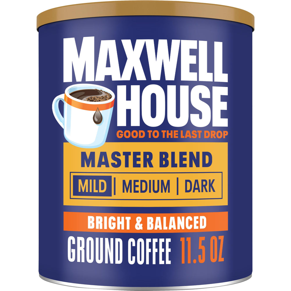 MAXWELL HOUSE canister front view showing branding and size for easy identification