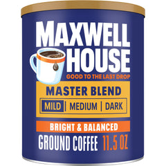 MAXWELL HOUSE canister front view showing branding and size for easy identification