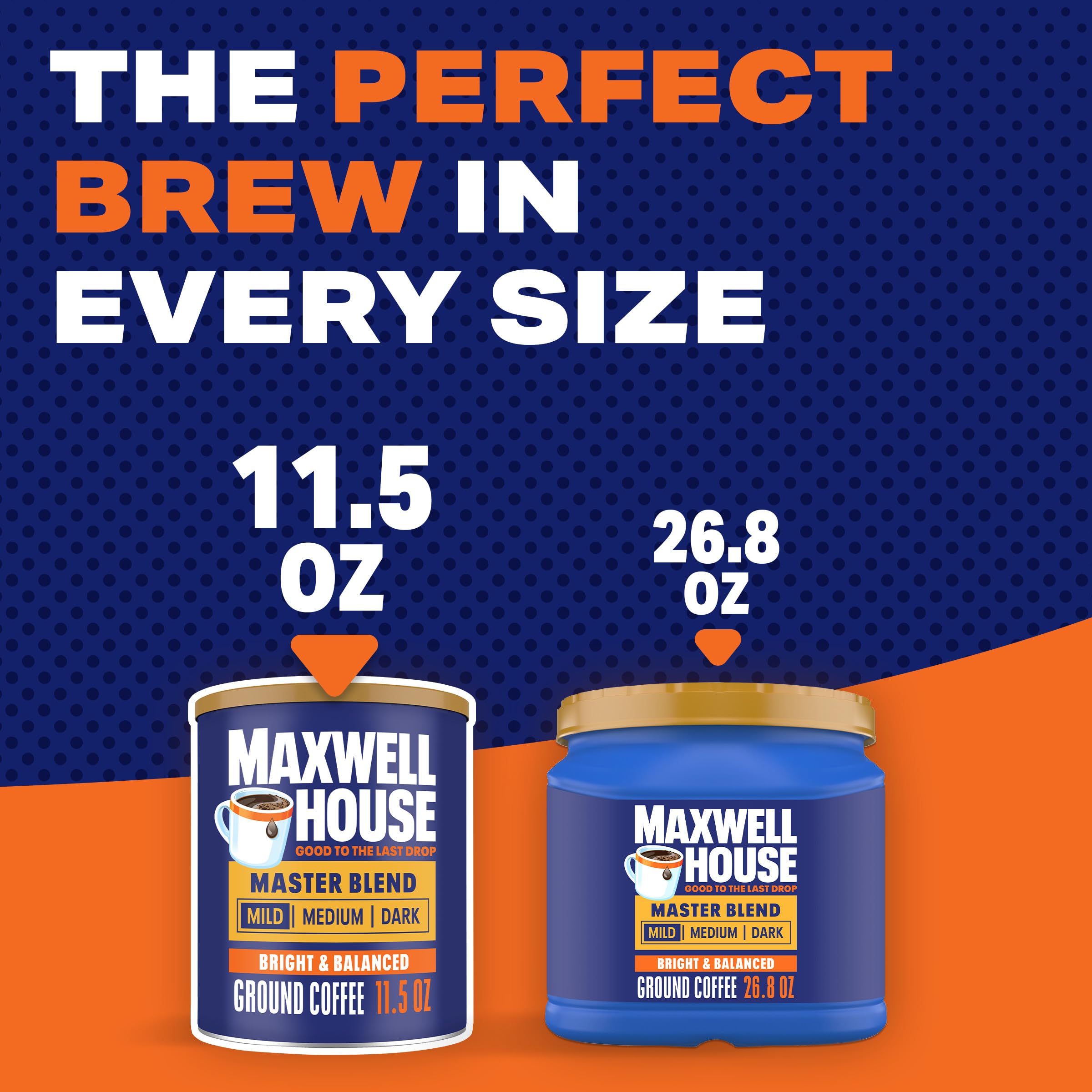 MAXWELL HOUSE canister beside household items showing compact 11.5 oz scale