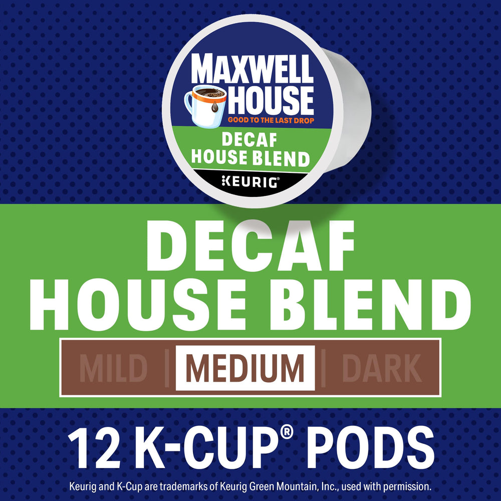 Maxwell House decaf pod top view showing sealed lid and easy-use benefit