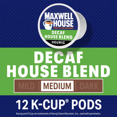 Maxwell House decaf pod top view showing sealed lid and easy-use benefit