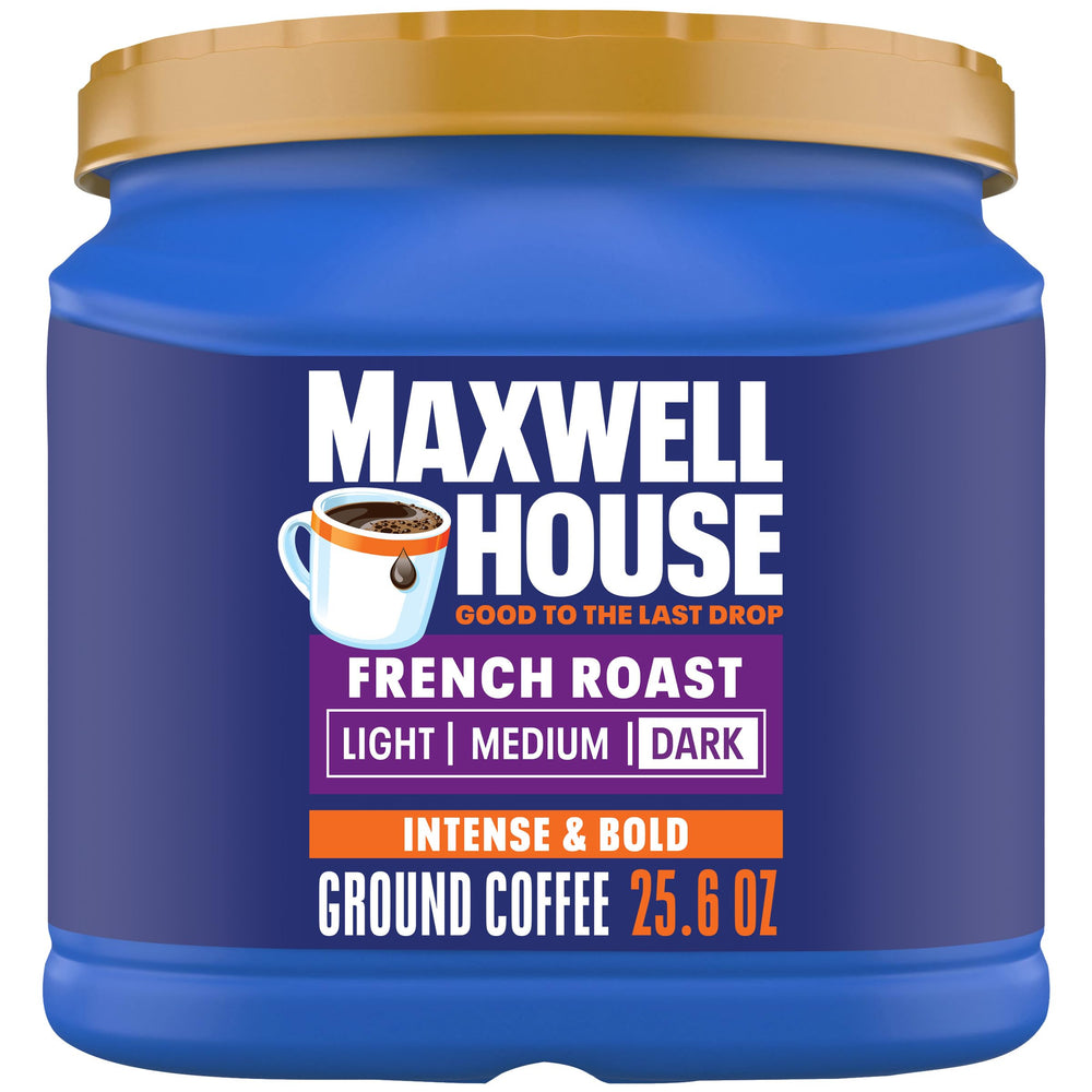 MAXWELL HOUSE front canister showing bold French Roast and convenience