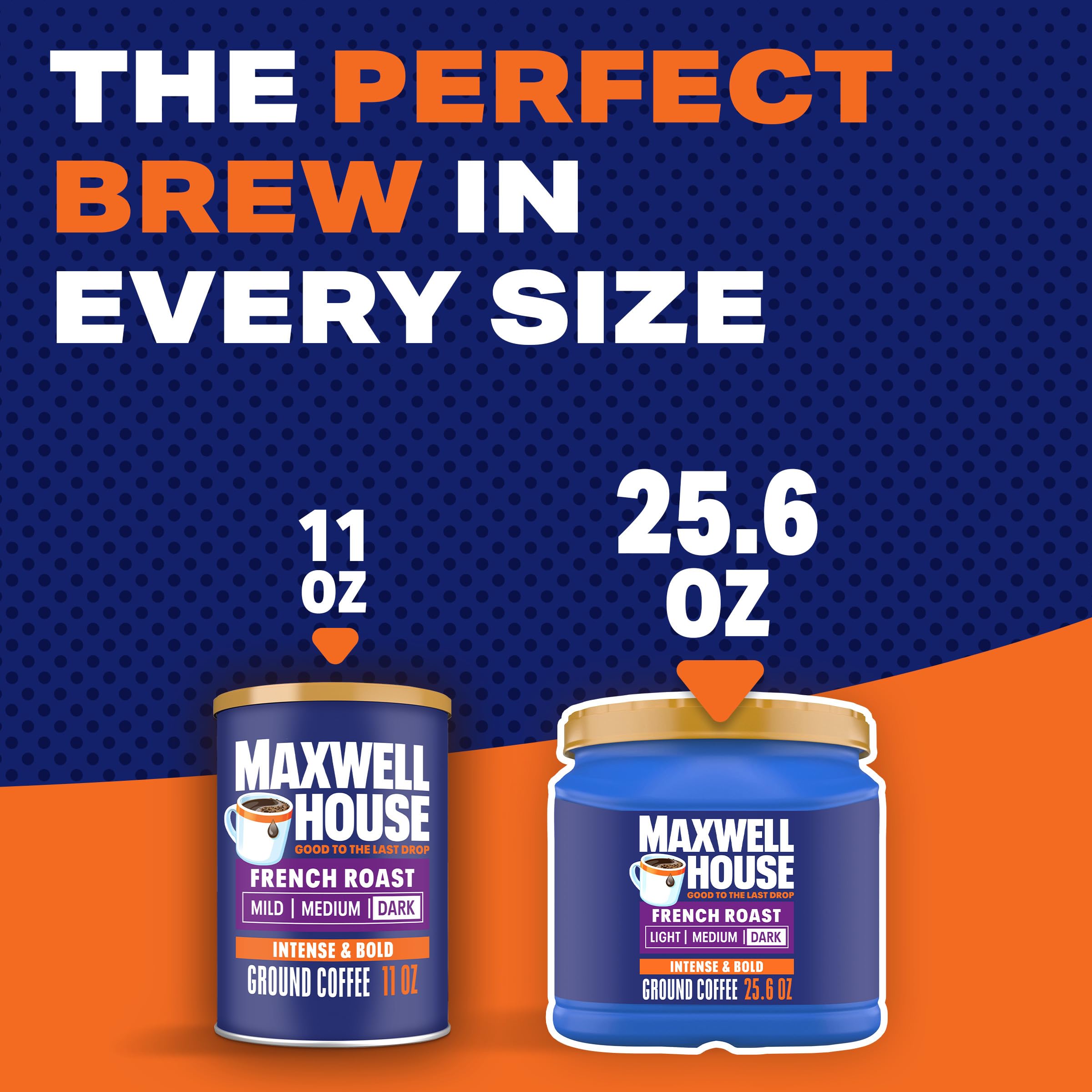 MAXWELL HOUSE canister beside a ruler showing 25.6 oz size and value