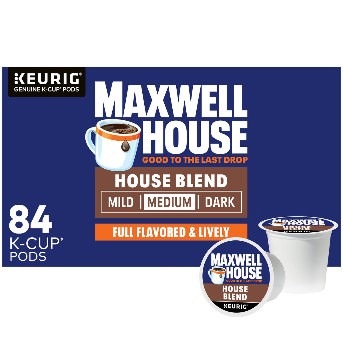 Maxwell House front packaging showing 84-count convenience and value