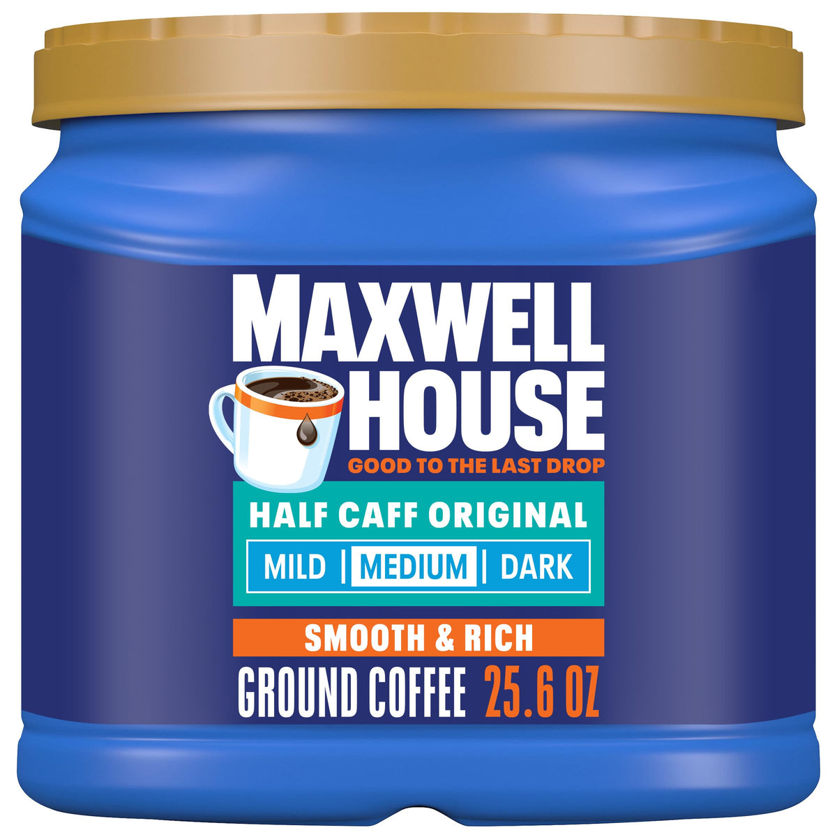 MAXWELL HOUSE can front view showing brand and size for easy identification