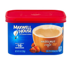 MAXWELL HOUSE front canister showing label and resealable lid, convenient storage benefit