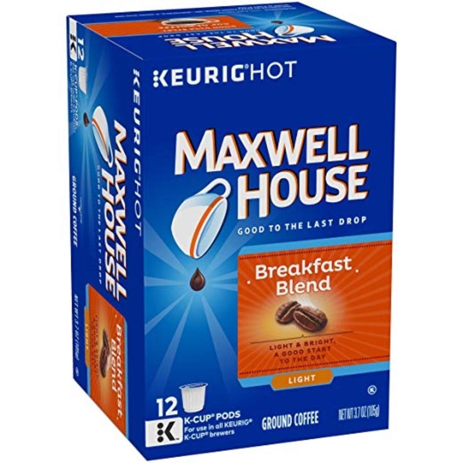 MAXWELL HOUSE close-up of K-Cup top label, clear brewing instructions benefit