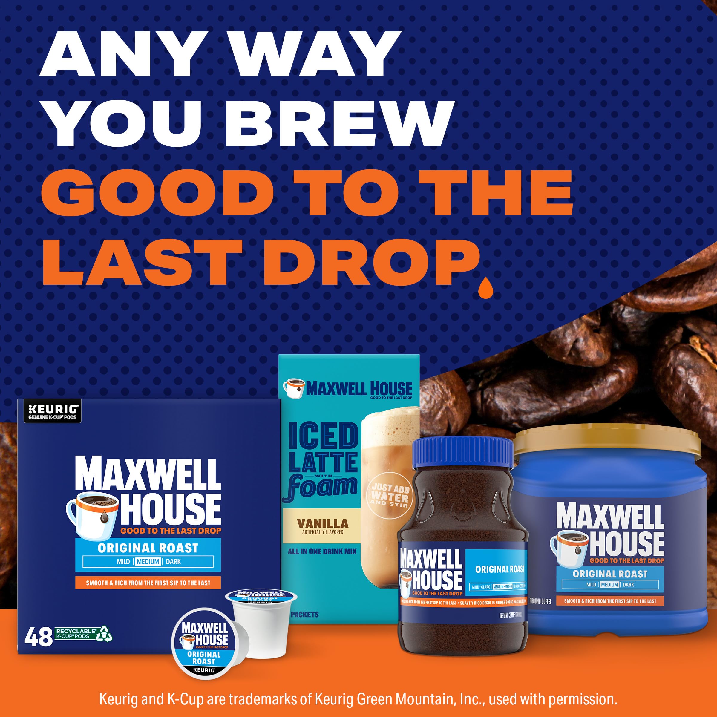 Kitchen counter scene with Maxwell House box and cup showing everyday lifestyle and grab-and-go ease