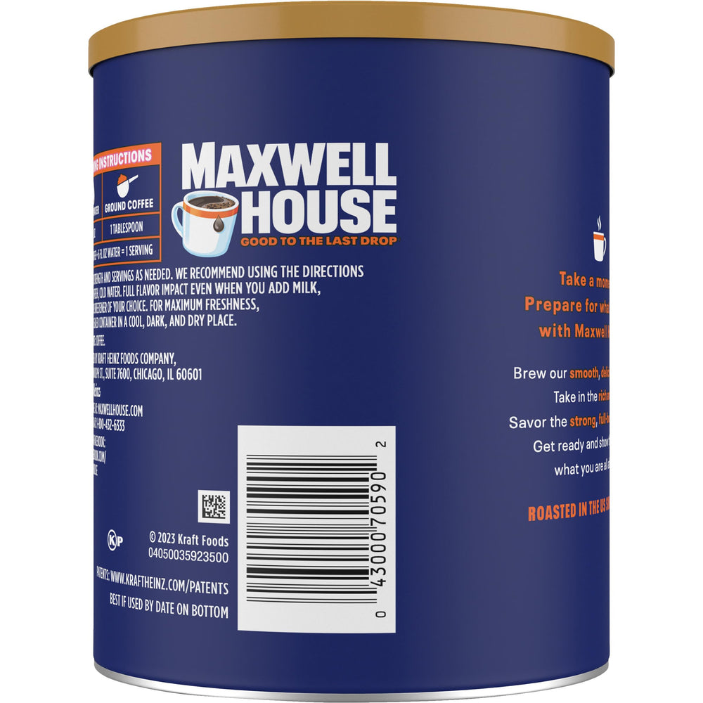 MAXWELL HOUSE canister on a kitchen counter in lifestyle scene suggesting everyday use