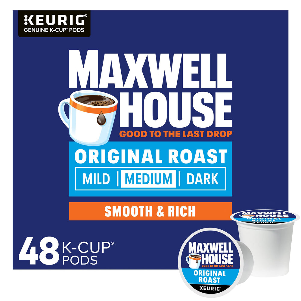Maxwell House front box showing 48-count packaging and clear branding, convenient stock-up benefit