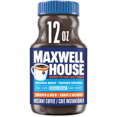 MAXWELL HOUSE front packaging showing 12 oz jar and brand benefit convenience