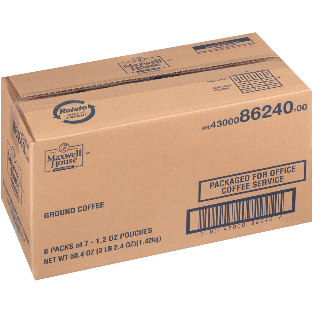 Maxwell House opened packet with grounds ready, measured portion for consistent brews