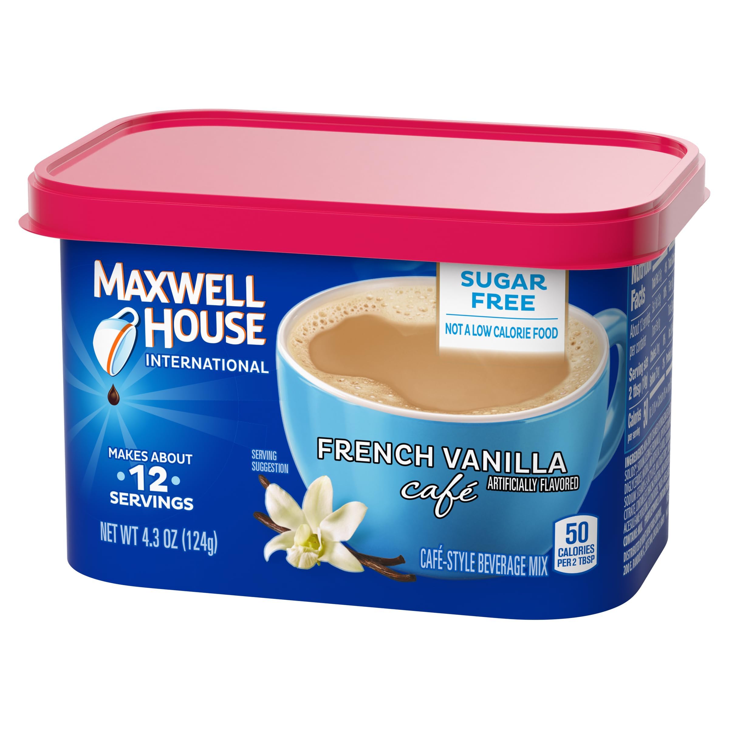 MAXWELL HOUSE poured into cup showing creamy French vanilla coffee ready to drink