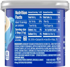 MAXWELL HOUSE powder closeup texture, fast‑dissolving instant mix benefit