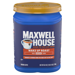 MAXWELL HOUSE canister front view showing Wake Up Roast and convenience