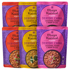 Maya Kaimal front packaging showing variety pack and quick meal convenience