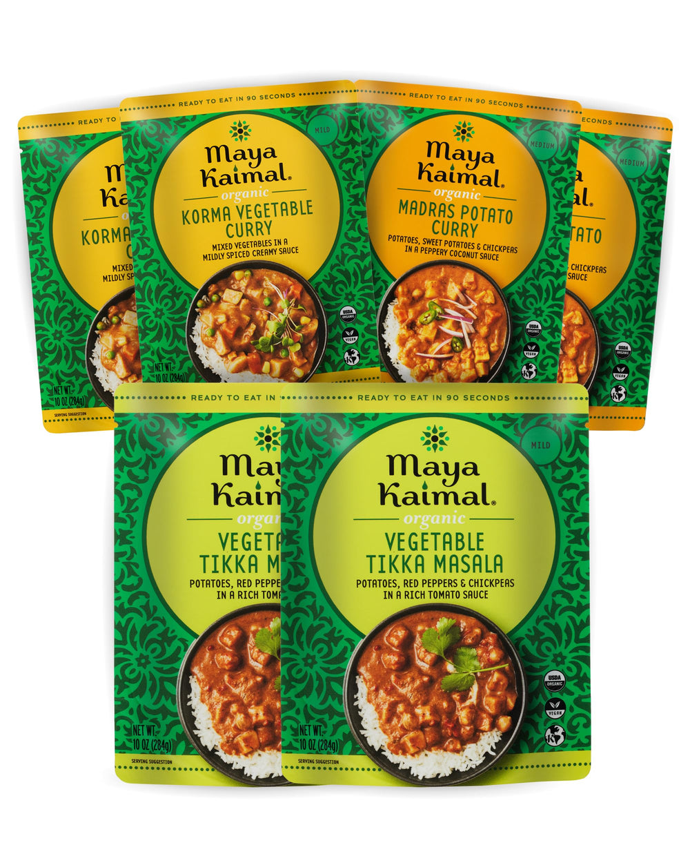 Maya Kaimal front packaging showing organic label and variety name for quick identification