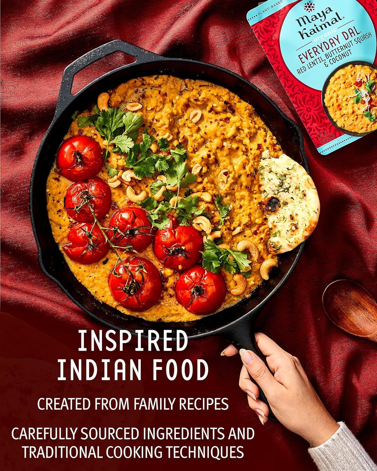 Maya Kaimal dal served over rice showing easy plating and family-friendly meal benefit