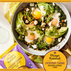 Maya Kaimal coconut and green chili chana spoonful showing spicy, fresh heat