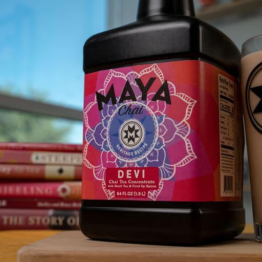 Lifestyle photo with Maya Tea Devi jug and recipe card to inspire homemade chai creations
