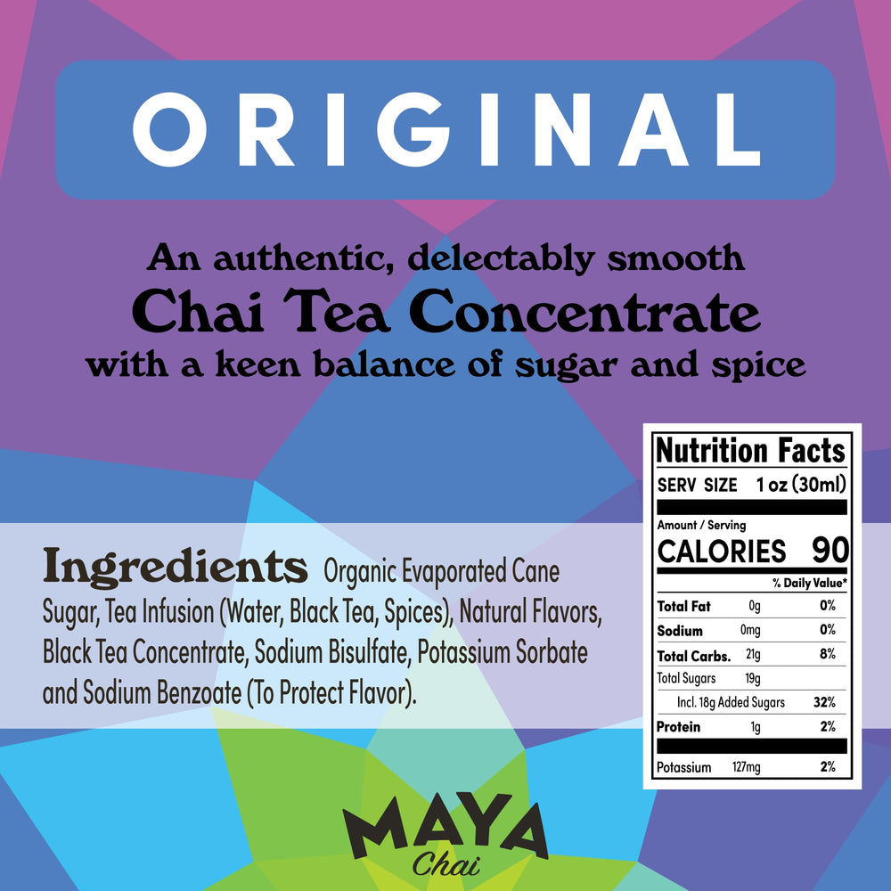 tall glass of Maya Tea iced chai over ice, refreshing and ready to drink