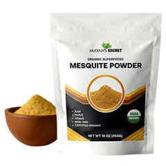 Mayan's Secret front packaging showing 16 oz organic mesquite powder for baking